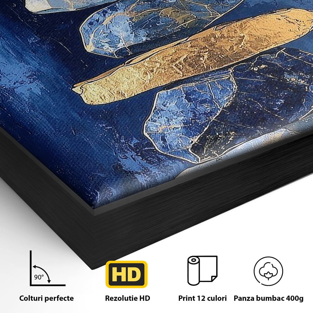 Tablou Canvas Premium, LuxCanva® C1290, Pietre care se roaga, Geometrie, Culori, Abstract, Aur, Pietre, Statuie, Echilibru, Albastru, Zen, Sacru, Spiritual, Vertical, Meditatie, Birou, Living, Dormitor