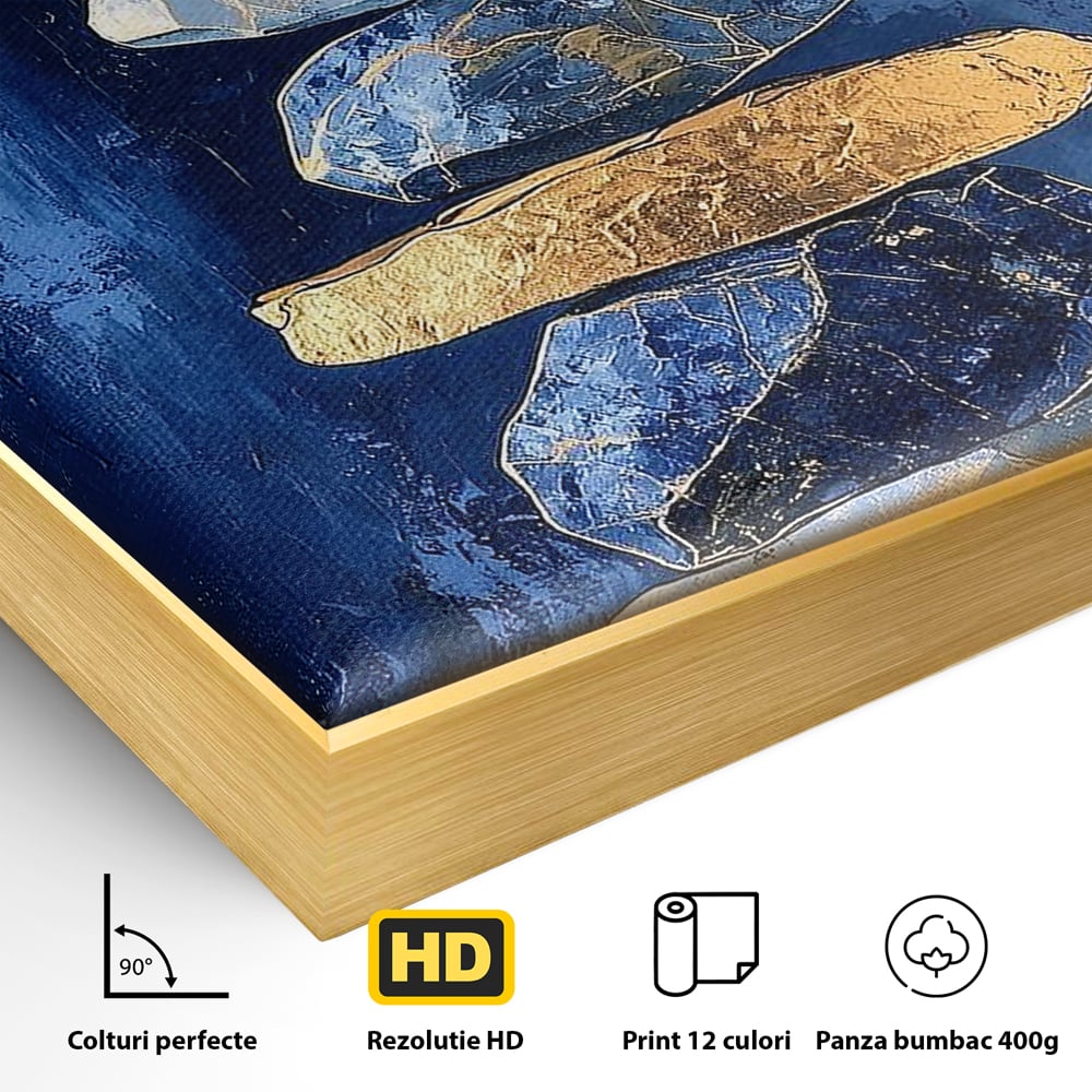 Tablou Canvas Premium, LuxCanva® C1290, Pietre care se roaga, Geometrie, Culori, Abstract, Aur, Pietre, Statuie, Echilibru, Albastru, Zen, Sacru, Spiritual, Vertical, Meditatie, Birou, Living, Dormitor