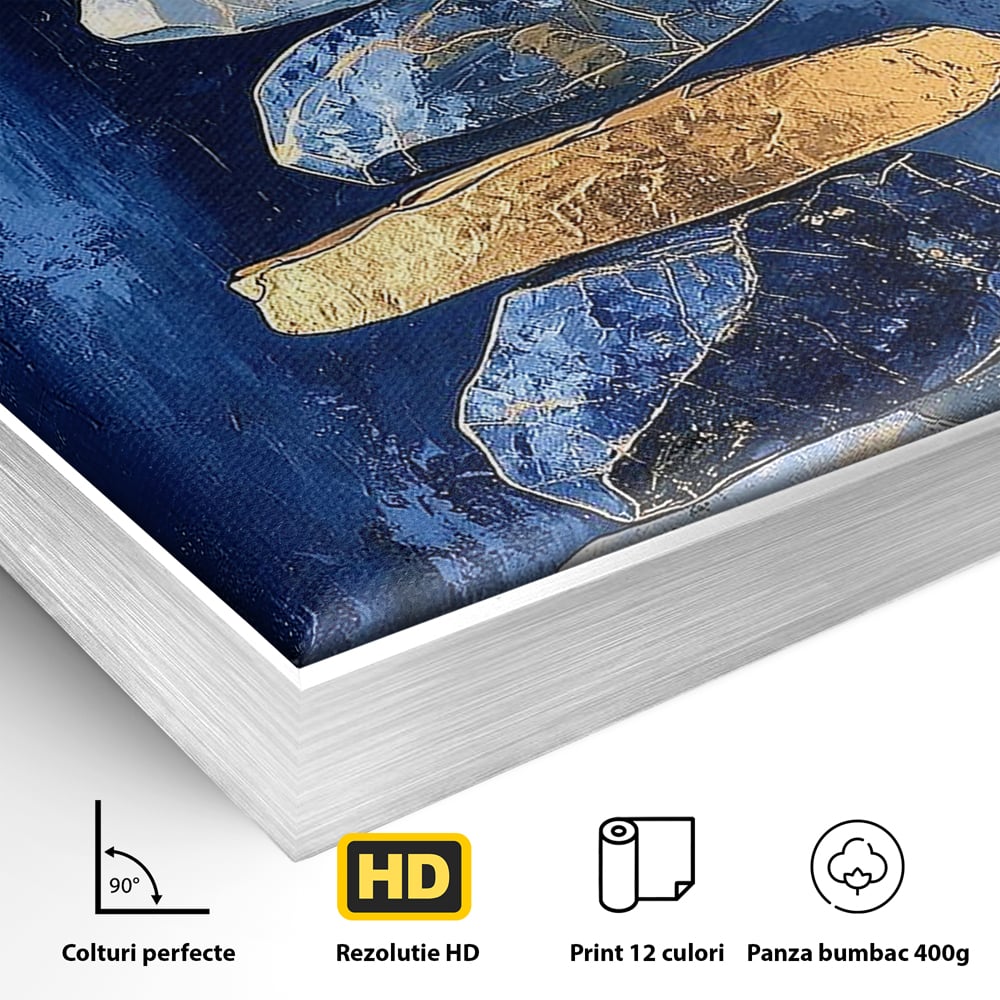 Tablou Canvas Premium, LuxCanva® C1290, Pietre care se roaga, Geometrie, Culori, Abstract, Aur, Pietre, Statuie, Echilibru, Albastru, Zen, Sacru, Spiritual, Vertical, Meditatie, Birou, Living, Dormitor