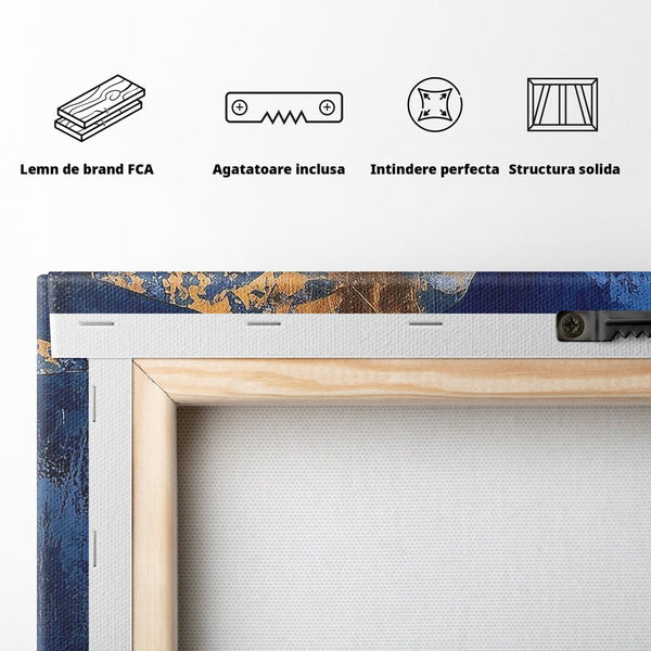 Tablou Canvas Premium, LuxCanva® C1290, Pietre care se roaga, Geometrie, Culori, Abstract, Aur, Pietre, Statuie, Echilibru, Albastru, Zen, Sacru, Spiritual, Vertical, Meditatie, Birou, Living, Dormitor