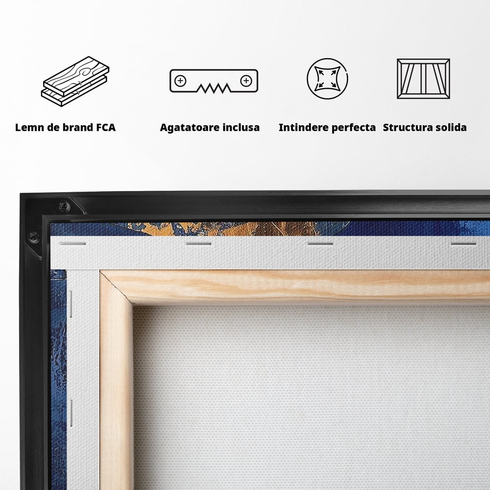 Tablou Canvas Premium, LuxCanva® C1290, Pietre care se roaga, Geometrie, Culori, Abstract, Aur, Pietre, Statuie, Echilibru, Albastru, Zen, Sacru, Spiritual, Vertical, Meditatie, Birou, Living, Dormitor