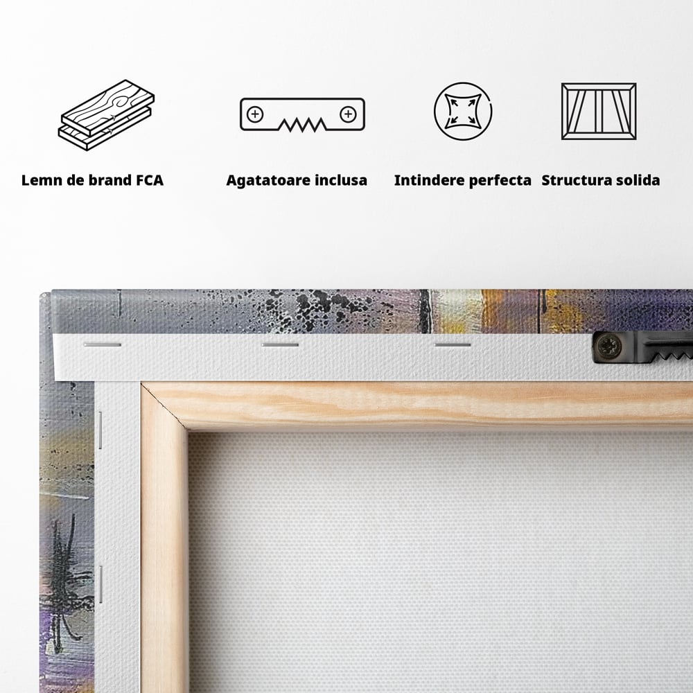 Tablou Canvas Premium, LuxCanva® C1291, Ecou in lavanda, Geometrie, Culori, Abstract, Aur, Lumina, Fereastra, Tacere, Fragment, Raza, Gri, Poezie, Emotie, Minimalism, Birou, Living, Dormitor