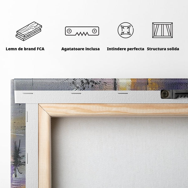 Tablou Canvas Premium, LuxCanva® C1291, Ecou in lavanda, Geometrie, Culori, Abstract, Aur, Lumina, Fereastra, Tacere, Fragment, Raza, Gri, Poezie, Emotie, Minimalism, Birou, Living, Dormitor