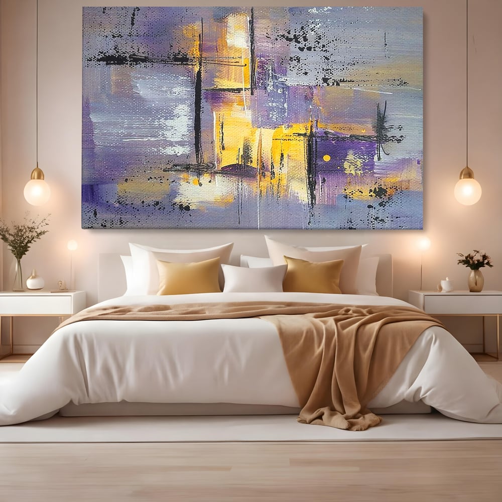 Tablou Canvas Premium, LuxCanva® C1291, Ecou in lavanda, Geometrie, Culori, Abstract, Aur, Lumina, Fereastra, Tacere, Fragment, Raza, Gri, Poezie, Emotie, Minimalism, Birou, Living, Dormitor