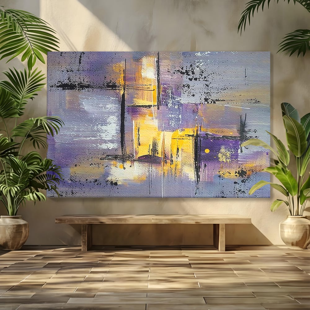 Tablou Canvas Premium, LuxCanva® C1291, Ecou in lavanda, Geometrie, Culori, Abstract, Aur, Lumina, Fereastra, Tacere, Fragment, Raza, Gri, Poezie, Emotie, Minimalism, Birou, Living, Dormitor