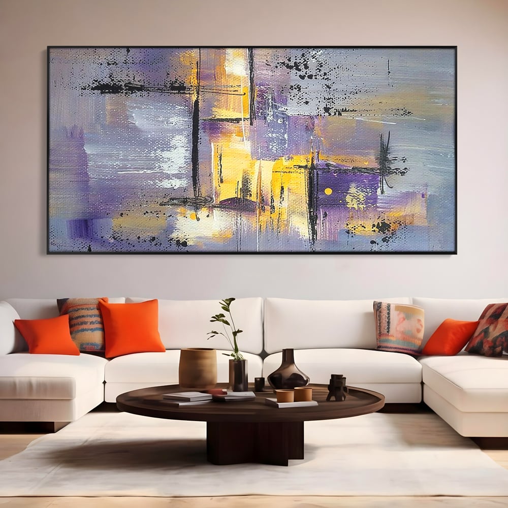 Tablou Canvas Premium, LuxCanva® C1291, Ecou in lavanda, Geometrie, Culori, Abstract, Aur, Lumina, Fereastra, Tacere, Fragment, Raza, Gri, Poezie, Emotie, Minimalism, Birou, Living, Dormitor