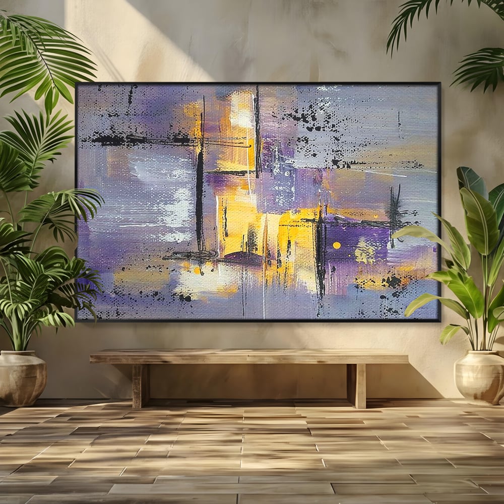 Tablou Canvas Premium, LuxCanva® C1291, Ecou in lavanda, Geometrie, Culori, Abstract, Aur, Lumina, Fereastra, Tacere, Fragment, Raza, Gri, Poezie, Emotie, Minimalism, Birou, Living, Dormitor