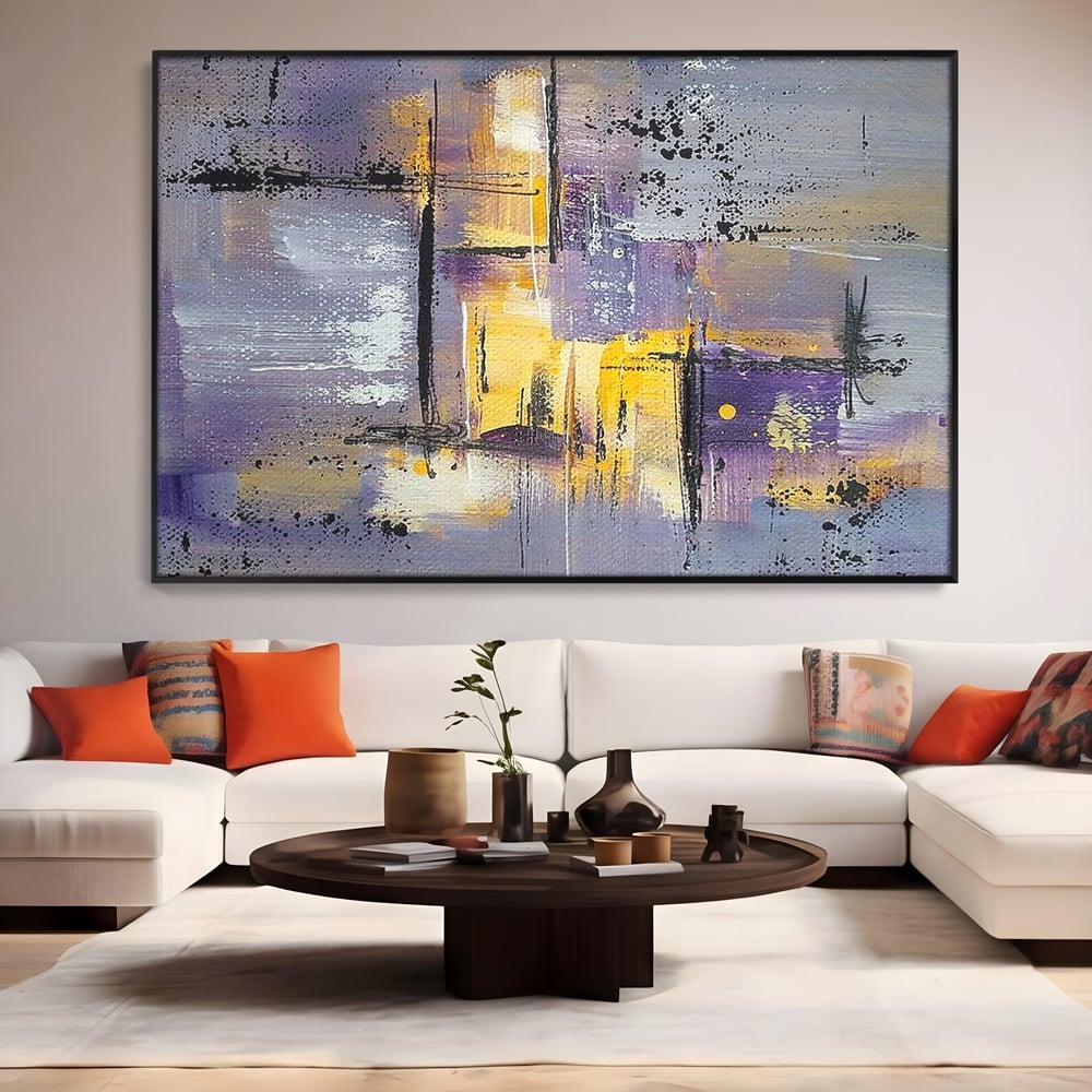 Tablou Canvas Premium, LuxCanva® C1291, Ecou in lavanda, Geometrie, Culori, Abstract, Aur, Lumina, Fereastra, Tacere, Fragment, Raza, Gri, Poezie, Emotie, Minimalism, Birou, Living, Dormitor