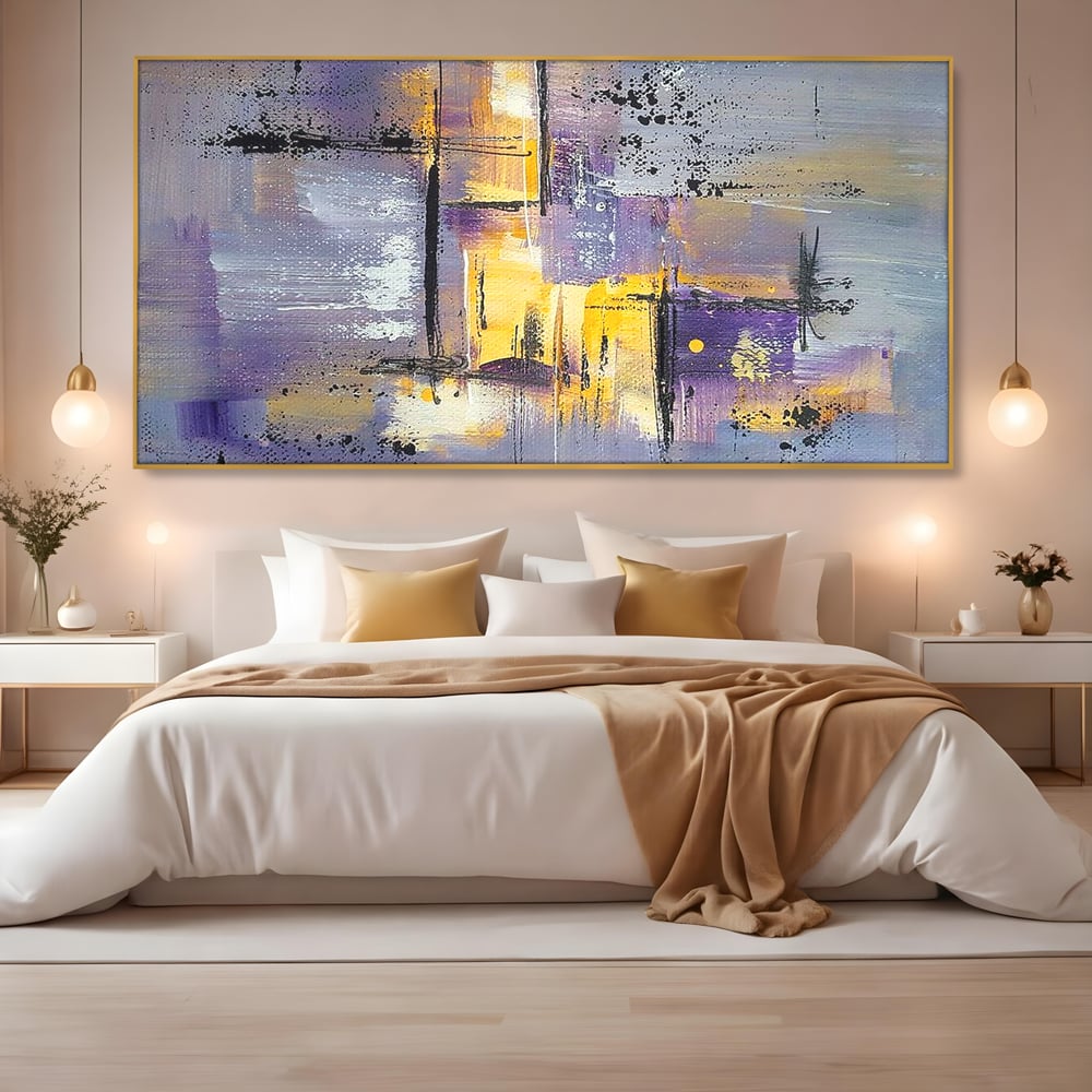 Tablou Canvas Premium, LuxCanva® C1291, Ecou in lavanda, Geometrie, Culori, Abstract, Aur, Lumina, Fereastra, Tacere, Fragment, Raza, Gri, Poezie, Emotie, Minimalism, Birou, Living, Dormitor