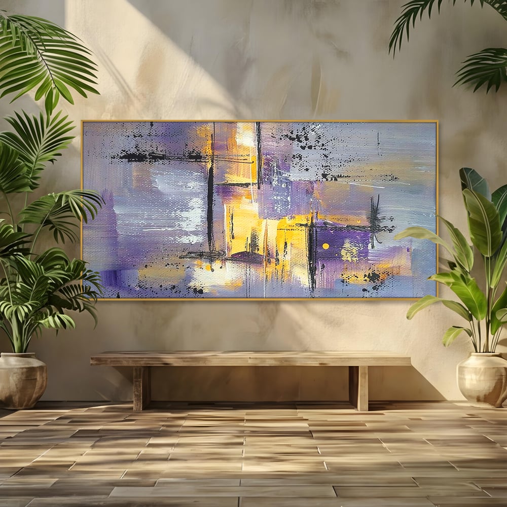 Tablou Canvas Premium, LuxCanva® C1291, Ecou in lavanda, Geometrie, Culori, Abstract, Aur, Lumina, Fereastra, Tacere, Fragment, Raza, Gri, Poezie, Emotie, Minimalism, Birou, Living, Dormitor