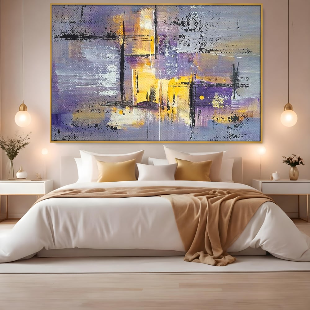 Tablou Canvas Premium, LuxCanva® C1291, Ecou in lavanda, Geometrie, Culori, Abstract, Aur, Lumina, Fereastra, Tacere, Fragment, Raza, Gri, Poezie, Emotie, Minimalism, Birou, Living, Dormitor