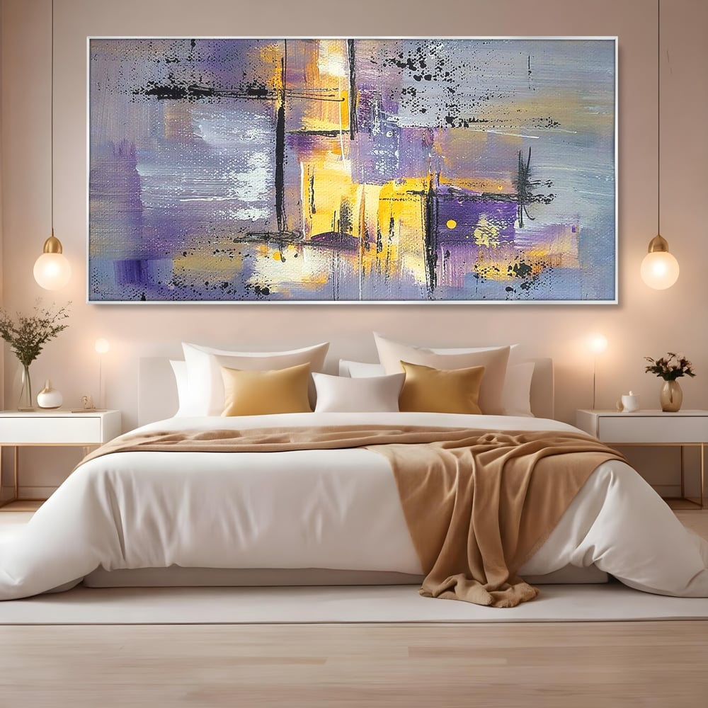 Tablou Canvas Premium, LuxCanva® C1291, Ecou in lavanda, Geometrie, Culori, Abstract, Aur, Lumina, Fereastra, Tacere, Fragment, Raza, Gri, Poezie, Emotie, Minimalism, Birou, Living, Dormitor