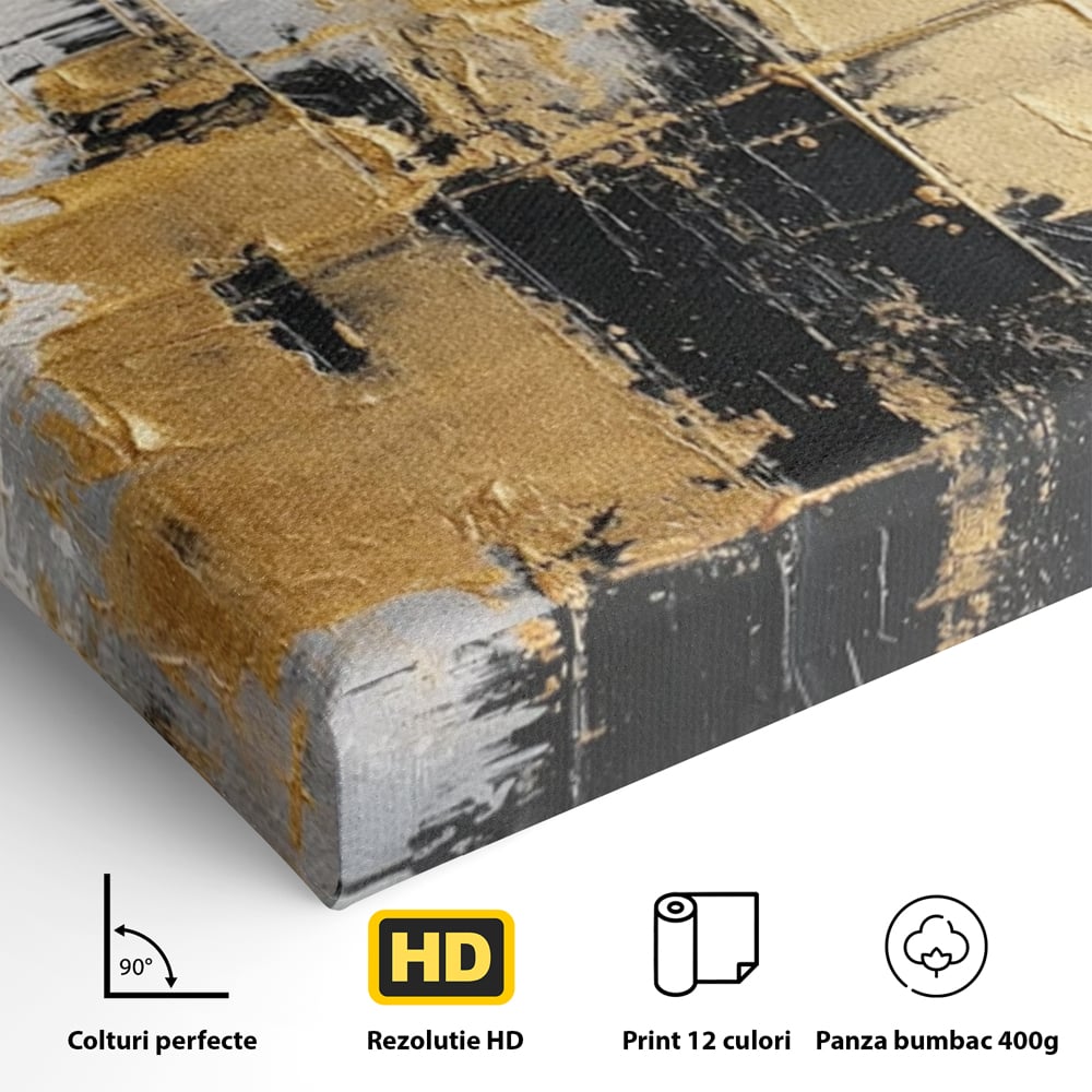 Tablou Canvas Premium, LuxCanva® C1292, Aurul care tine lumea, Geometrie, Culori, Abstract, Auriu, Gri, Negru, Linii, Straturi, Arhitectura, Ax, Rugaciune, Sacral, Decoratiune, Birou, Living, Dormitor