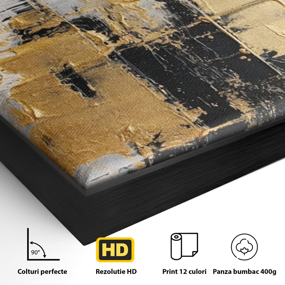 Tablou Canvas Premium, LuxCanva® C1292, Aurul care tine lumea, Geometrie, Culori, Abstract, Auriu, Gri, Negru, Linii, Straturi, Arhitectura, Ax, Rugaciune, Sacral, Decoratiune, Birou, Living, Dormitor