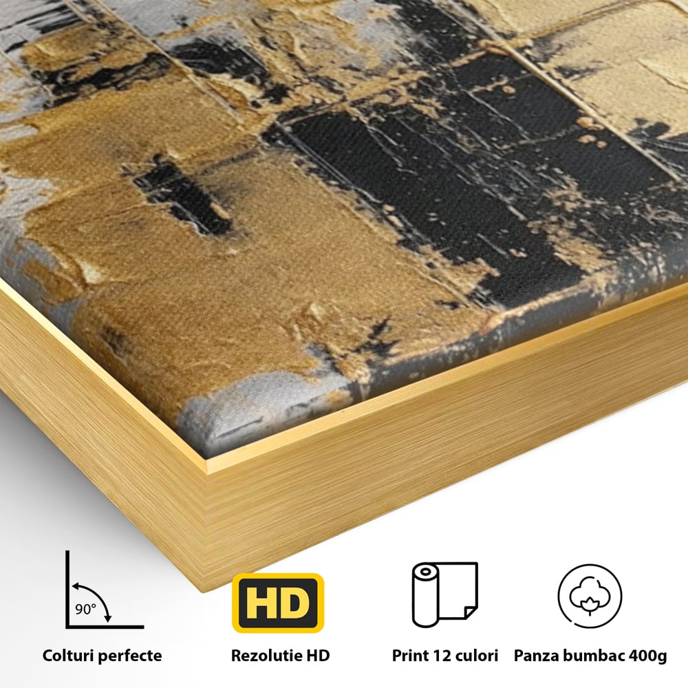 Tablou Canvas Premium, LuxCanva® C1292, Aurul care tine lumea, Geometrie, Culori, Abstract, Auriu, Gri, Negru, Linii, Straturi, Arhitectura, Ax, Rugaciune, Sacral, Decoratiune, Birou, Living, Dormitor