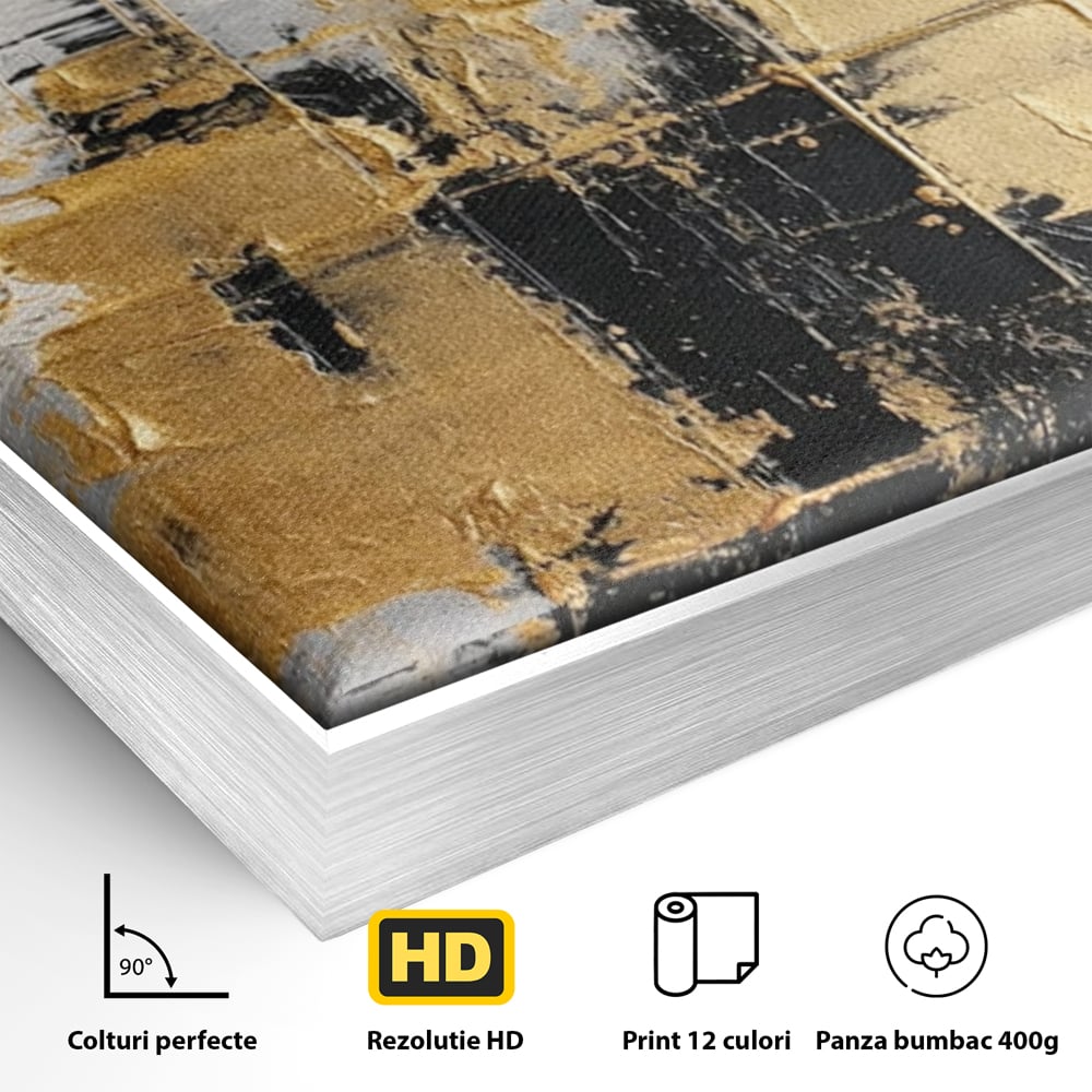 Tablou Canvas Premium, LuxCanva® C1292, Aurul care tine lumea, Geometrie, Culori, Abstract, Auriu, Gri, Negru, Linii, Straturi, Arhitectura, Ax, Rugaciune, Sacral, Decoratiune, Birou, Living, Dormitor