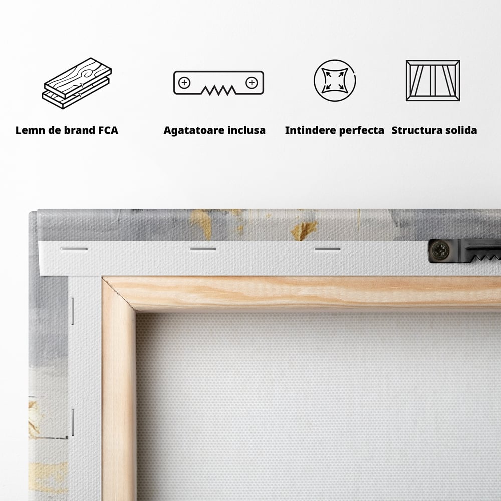 Tablou Canvas Premium, LuxCanva® C1292, Aurul care tine lumea, Geometrie, Culori, Abstract, Auriu, Gri, Negru, Linii, Straturi, Arhitectura, Ax, Rugaciune, Sacral, Decoratiune, Birou, Living, Dormitor