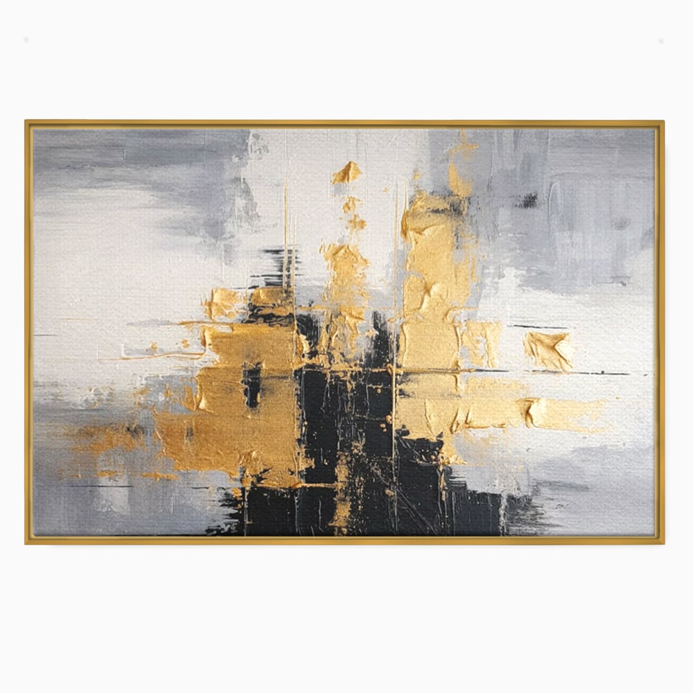 Tablou Canvas Premium, LuxCanva® C1292, Aurul care tine lumea, Geometrie, Culori, Abstract, Auriu, Gri, Negru, Linii, Straturi, Arhitectura, Ax, Rugaciune, Sacral, Decoratiune, Birou, Living, Dormitor