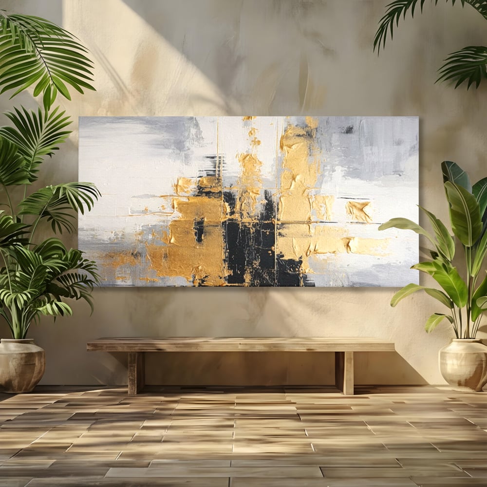 Tablou Canvas Premium, LuxCanva® C1292, Aurul care tine lumea, Geometrie, Culori, Abstract, Auriu, Gri, Negru, Linii, Straturi, Arhitectura, Ax, Rugaciune, Sacral, Decoratiune, Birou, Living, Dormitor