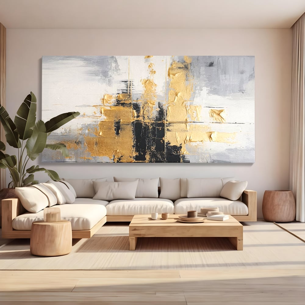 Tablou Canvas Premium, LuxCanva® C1292, Aurul care tine lumea, Geometrie, Culori, Abstract, Auriu, Gri, Negru, Linii, Straturi, Arhitectura, Ax, Rugaciune, Sacral, Decoratiune, Birou, Living, Dormitor