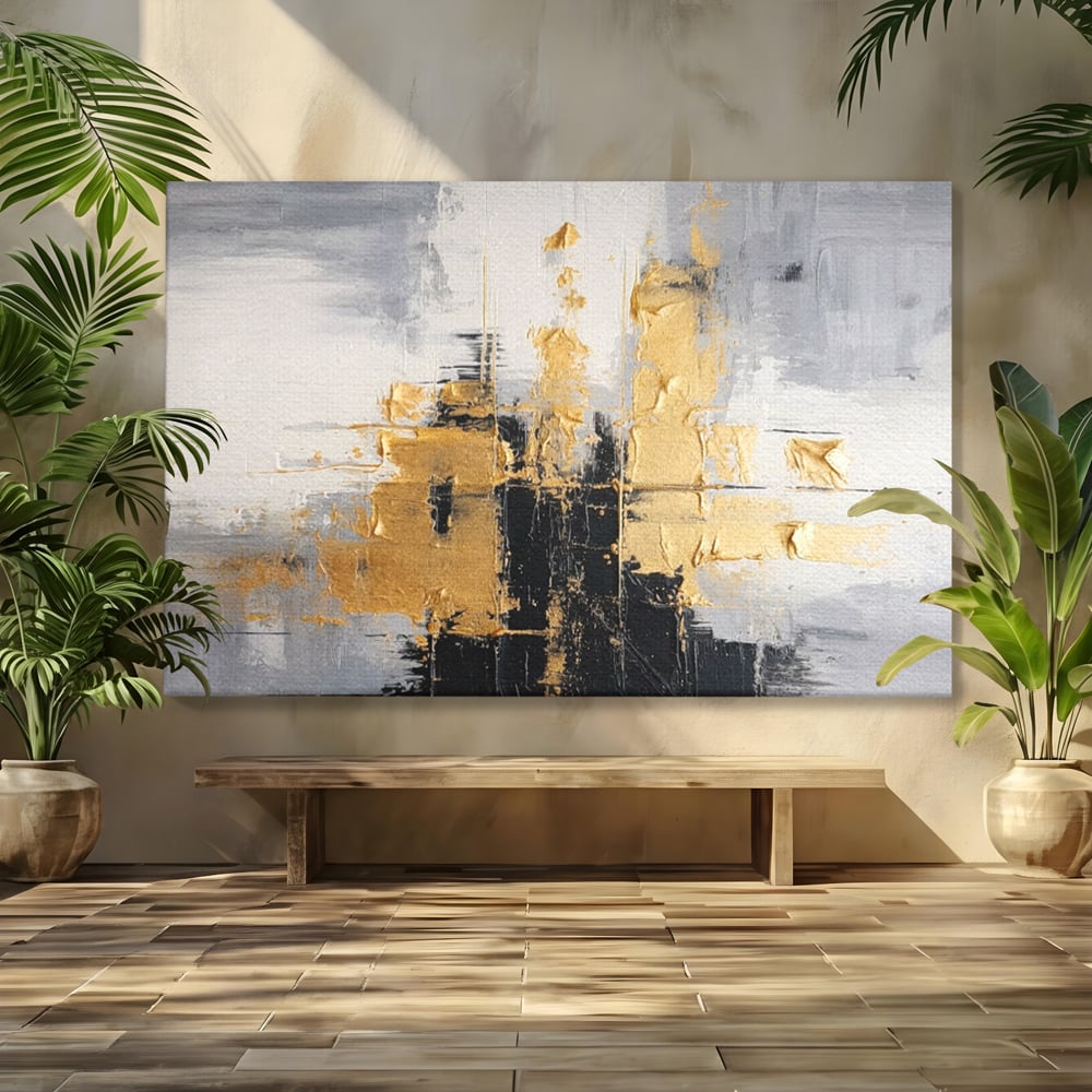 Tablou Canvas Premium, LuxCanva® C1292, Aurul care tine lumea, Geometrie, Culori, Abstract, Auriu, Gri, Negru, Linii, Straturi, Arhitectura, Ax, Rugaciune, Sacral, Decoratiune, Birou, Living, Dormitor