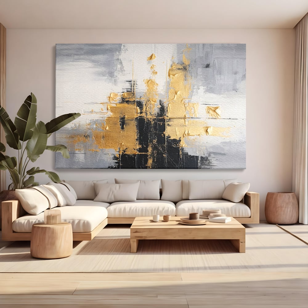 Tablou Canvas Premium, LuxCanva® C1292, Aurul care tine lumea, Geometrie, Culori, Abstract, Auriu, Gri, Negru, Linii, Straturi, Arhitectura, Ax, Rugaciune, Sacral, Decoratiune, Birou, Living, Dormitor