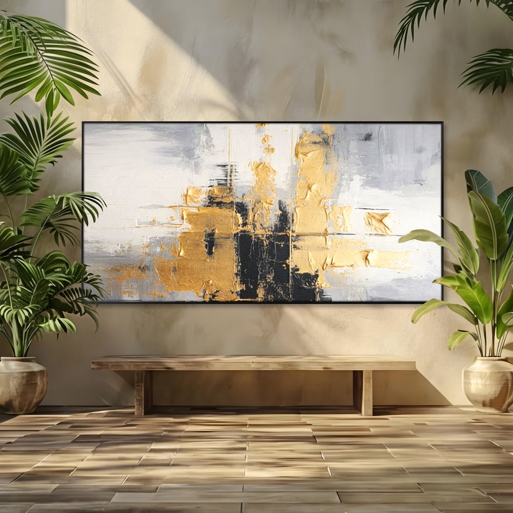 Tablou Canvas Premium, LuxCanva® C1292, Aurul care tine lumea, Geometrie, Culori, Abstract, Auriu, Gri, Negru, Linii, Straturi, Arhitectura, Ax, Rugaciune, Sacral, Decoratiune, Birou, Living, Dormitor