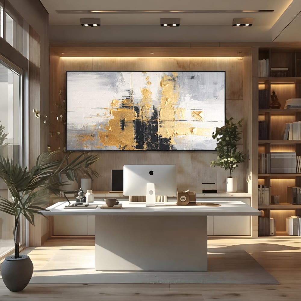 Tablou Canvas Premium, LuxCanva® C1292, Aurul care tine lumea, Geometrie, Culori, Abstract, Auriu, Gri, Negru, Linii, Straturi, Arhitectura, Ax, Rugaciune, Sacral, Decoratiune, Birou, Living, Dormitor