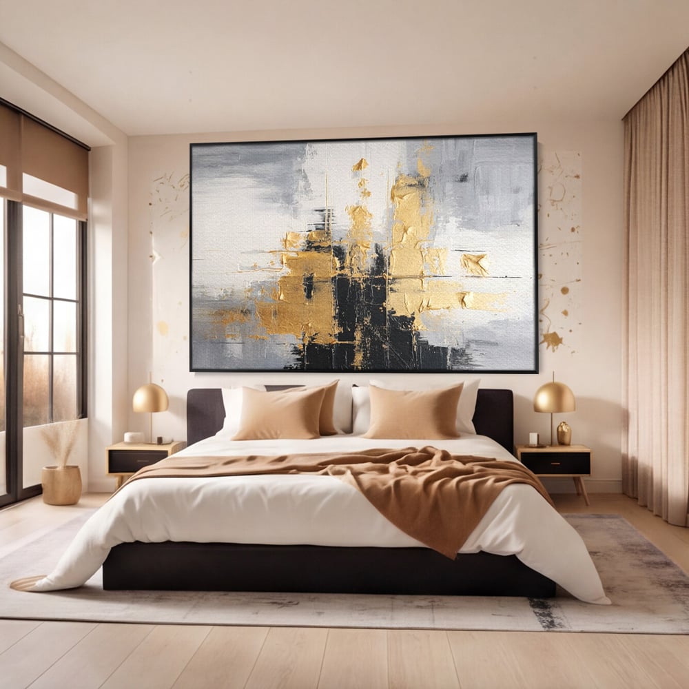 Tablou Canvas Premium, LuxCanva® C1292, Aurul care tine lumea, Geometrie, Culori, Abstract, Auriu, Gri, Negru, Linii, Straturi, Arhitectura, Ax, Rugaciune, Sacral, Decoratiune, Birou, Living, Dormitor