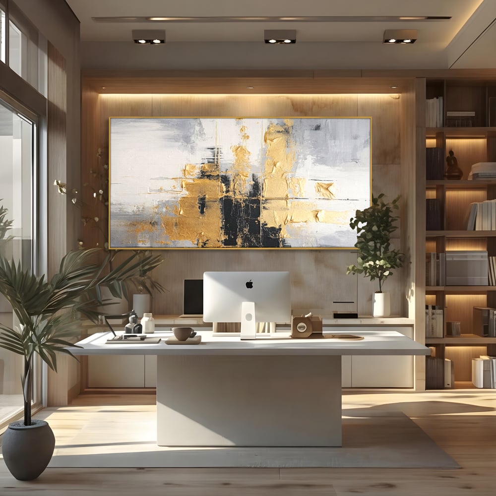 Tablou Canvas Premium, LuxCanva® C1292, Aurul care tine lumea, Geometrie, Culori, Abstract, Auriu, Gri, Negru, Linii, Straturi, Arhitectura, Ax, Rugaciune, Sacral, Decoratiune, Birou, Living, Dormitor