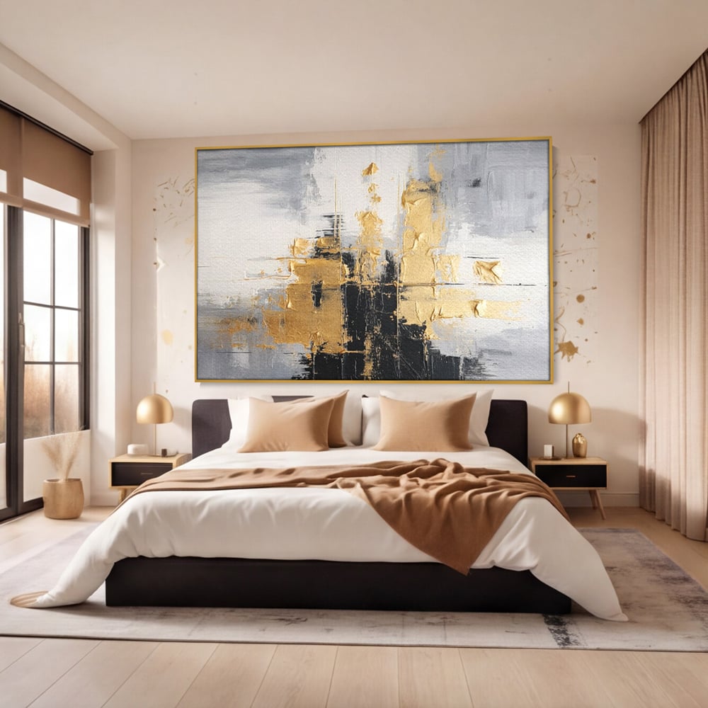 Tablou Canvas Premium, LuxCanva® C1292, Aurul care tine lumea, Geometrie, Culori, Abstract, Auriu, Gri, Negru, Linii, Straturi, Arhitectura, Ax, Rugaciune, Sacral, Decoratiune, Birou, Living, Dormitor