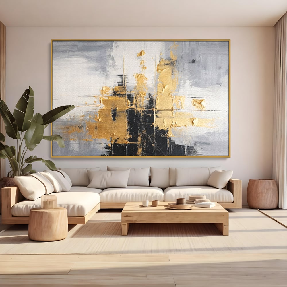 Tablou Canvas Premium, LuxCanva® C1292, Aurul care tine lumea, Geometrie, Culori, Abstract, Auriu, Gri, Negru, Linii, Straturi, Arhitectura, Ax, Rugaciune, Sacral, Decoratiune, Birou, Living, Dormitor