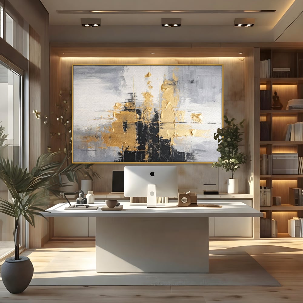 Tablou Canvas Premium, LuxCanva® C1292, Aurul care tine lumea, Geometrie, Culori, Abstract, Auriu, Gri, Negru, Linii, Straturi, Arhitectura, Ax, Rugaciune, Sacral, Decoratiune, Birou, Living, Dormitor