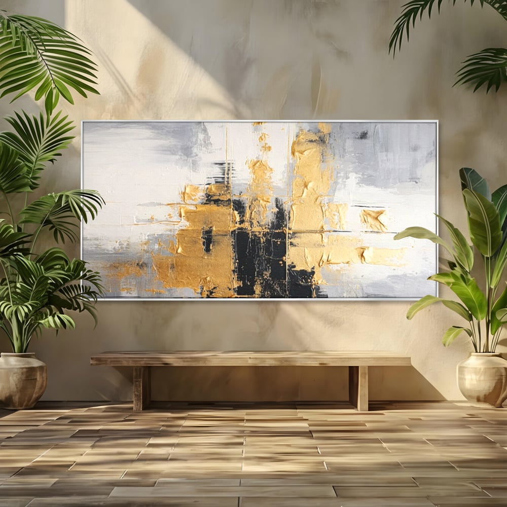 Tablou Canvas Premium, LuxCanva® C1292, Aurul care tine lumea, Geometrie, Culori, Abstract, Auriu, Gri, Negru, Linii, Straturi, Arhitectura, Ax, Rugaciune, Sacral, Decoratiune, Birou, Living, Dormitor