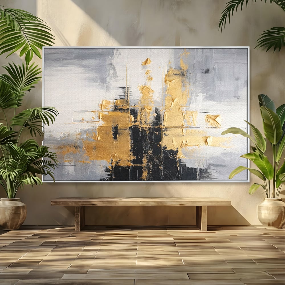 Tablou Canvas Premium, LuxCanva® C1292, Aurul care tine lumea, Geometrie, Culori, Abstract, Auriu, Gri, Negru, Linii, Straturi, Arhitectura, Ax, Rugaciune, Sacral, Decoratiune, Birou, Living, Dormitor