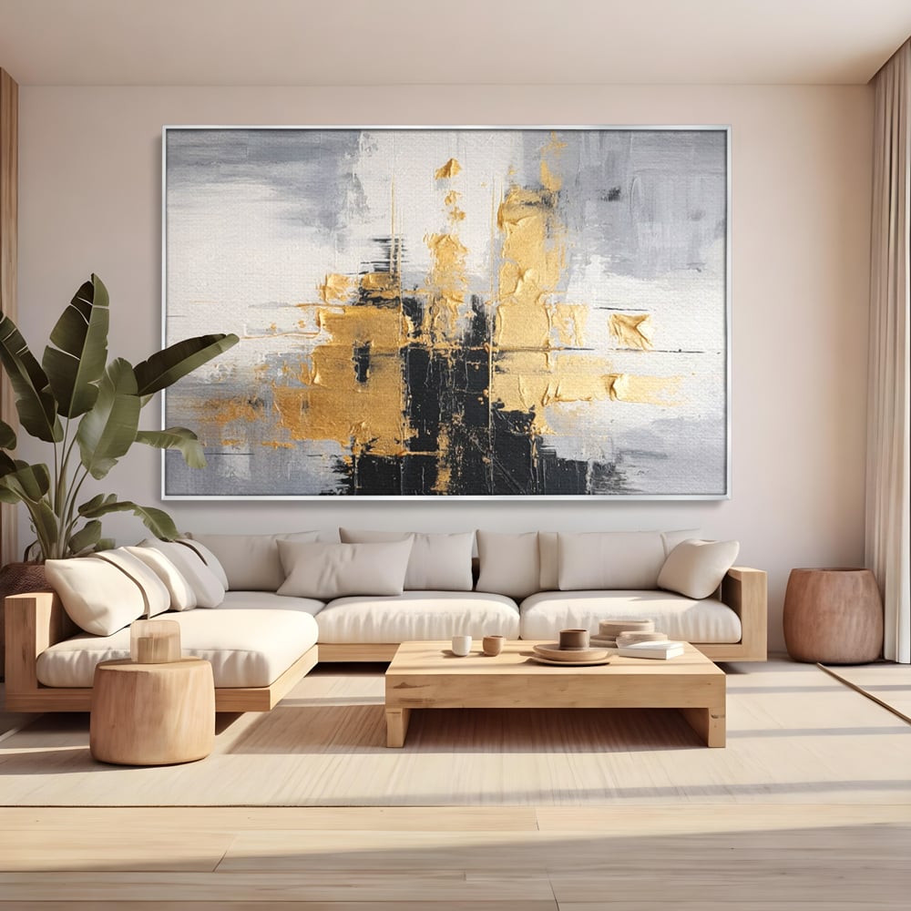 Tablou Canvas Premium, LuxCanva® C1292, Aurul care tine lumea, Geometrie, Culori, Abstract, Auriu, Gri, Negru, Linii, Straturi, Arhitectura, Ax, Rugaciune, Sacral, Decoratiune, Birou, Living, Dormitor