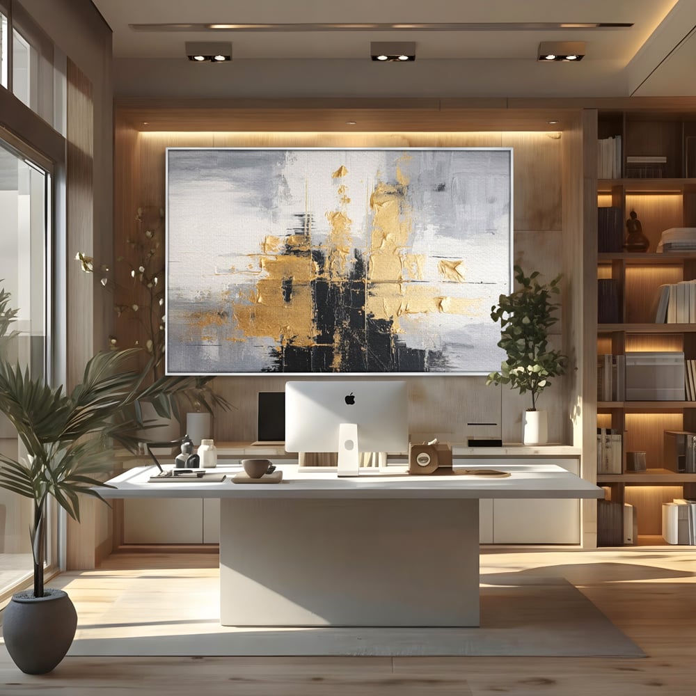 Tablou Canvas Premium, LuxCanva® C1292, Aurul care tine lumea, Geometrie, Culori, Abstract, Auriu, Gri, Negru, Linii, Straturi, Arhitectura, Ax, Rugaciune, Sacral, Decoratiune, Birou, Living, Dormitor