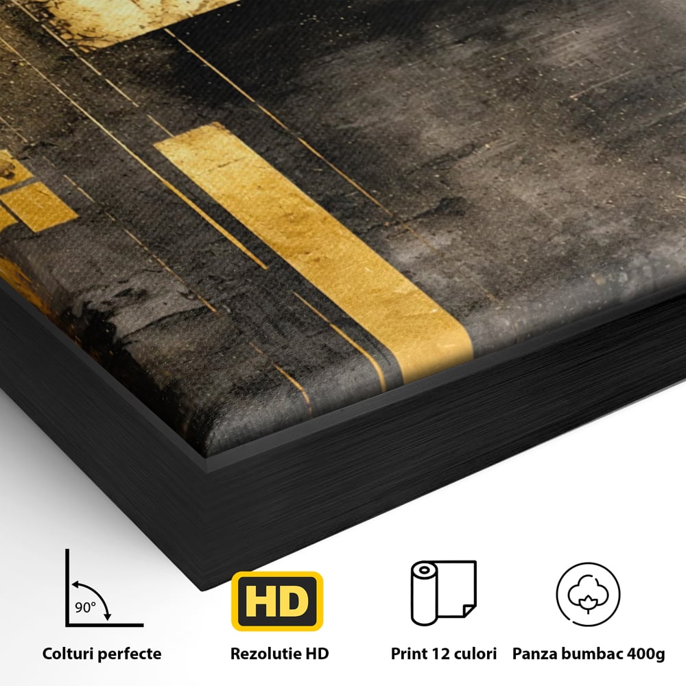 Tablou Canvas Premium, LuxCanva® C1293, Aur in noapte, Geometrie, Culori, Abstract, Solemn, Monumental, Arhaic, Lumina, Intuneric, Gold, Simbol, Echilibru, Decorativ, Birou, Living, Dormitor