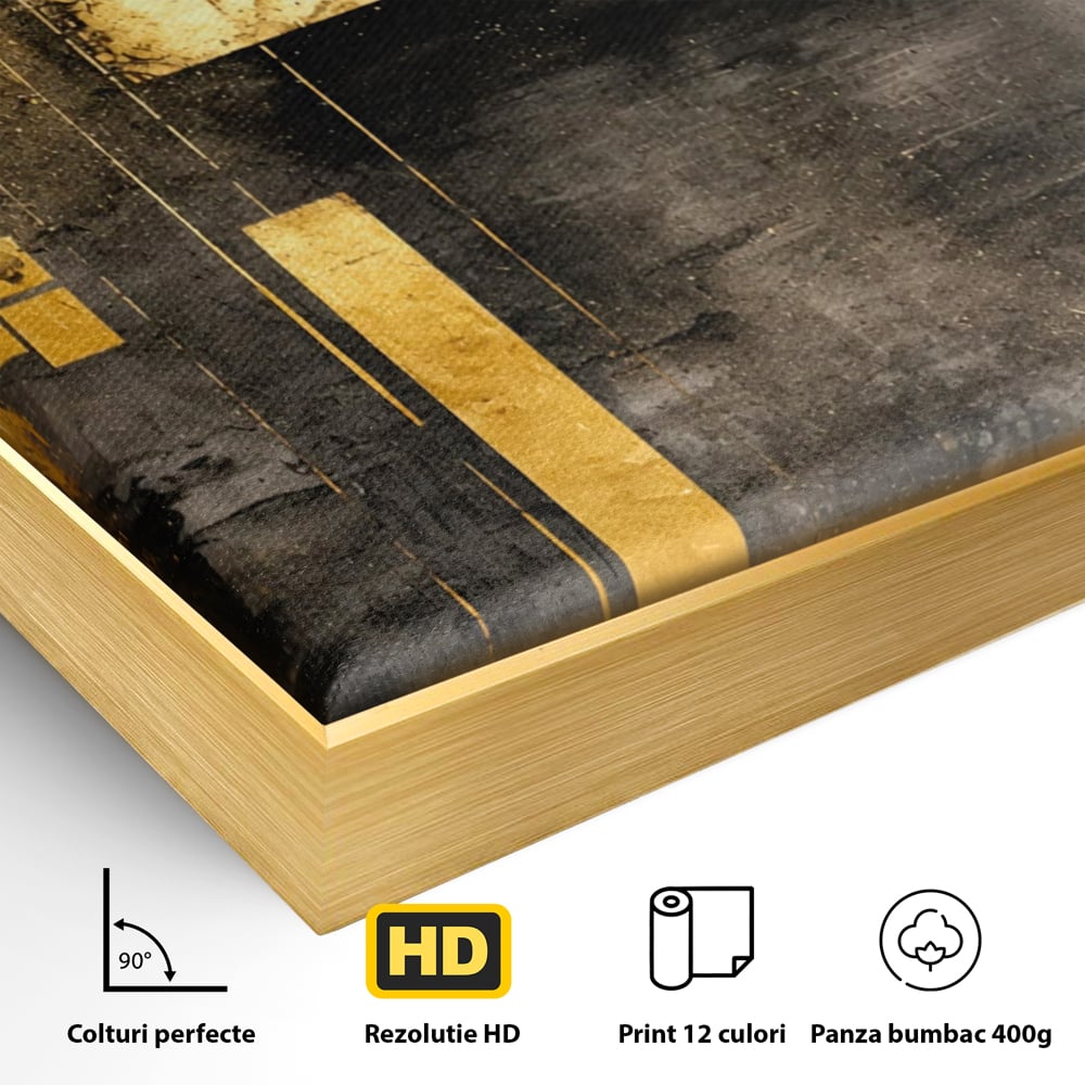 Tablou Canvas Premium, LuxCanva® C1293, Aur in noapte, Geometrie, Culori, Abstract, Solemn, Monumental, Arhaic, Lumina, Intuneric, Gold, Simbol, Echilibru, Decorativ, Birou, Living, Dormitor