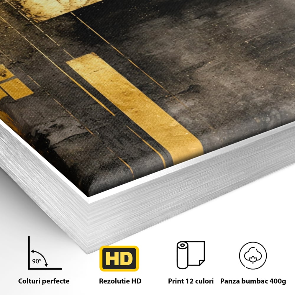 Tablou Canvas Premium, LuxCanva® C1293, Aur in noapte, Geometrie, Culori, Abstract, Solemn, Monumental, Arhaic, Lumina, Intuneric, Gold, Simbol, Echilibru, Decorativ, Birou, Living, Dormitor