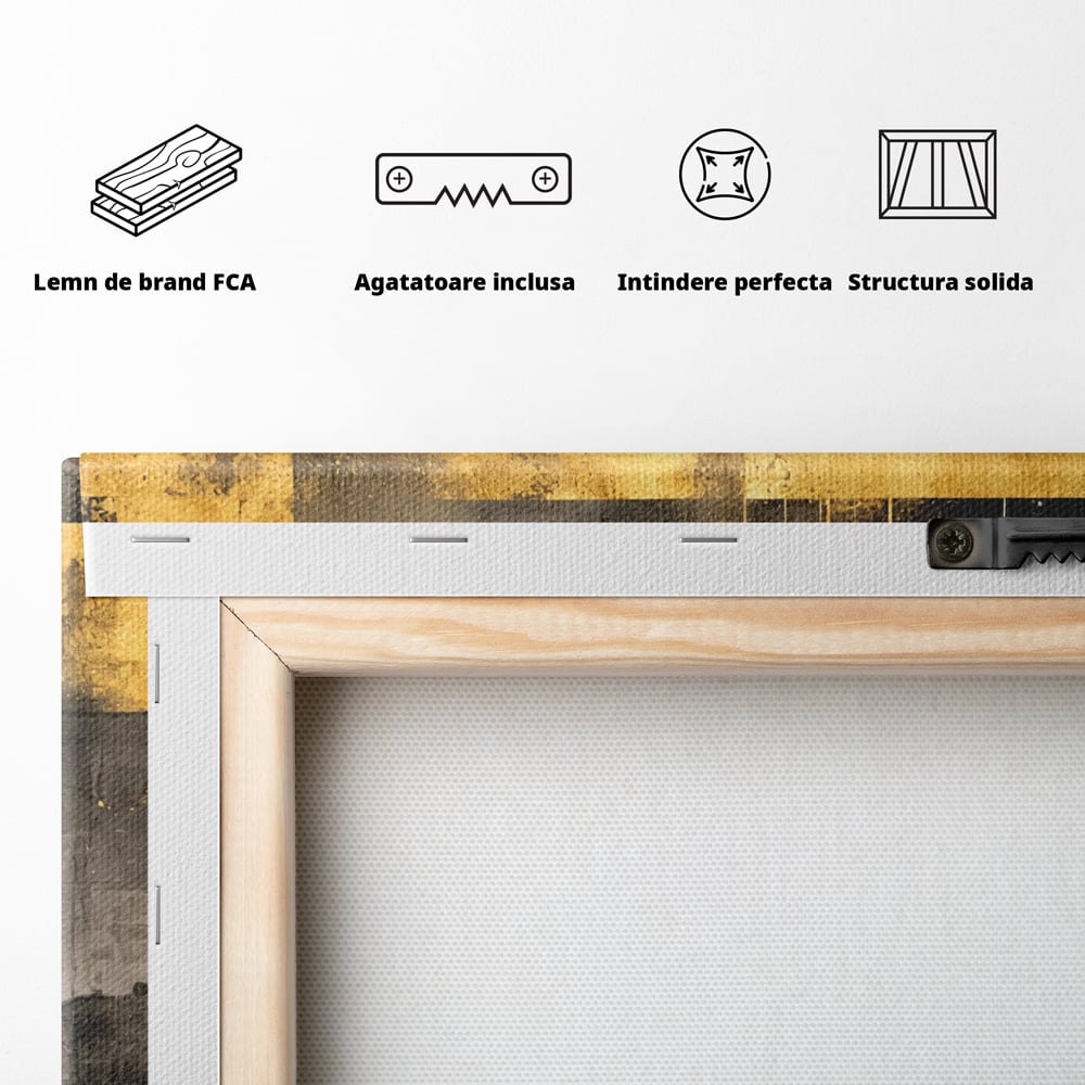 Tablou Canvas Premium, LuxCanva® C1293, Aur in noapte, Geometrie, Culori, Abstract, Solemn, Monumental, Arhaic, Lumina, Intuneric, Gold, Simbol, Echilibru, Decorativ, Birou, Living, Dormitor