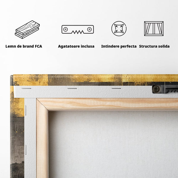 Tablou Canvas Premium, LuxCanva® C1293, Aur in noapte, Geometrie, Culori, Abstract, Solemn, Monumental, Arhaic, Lumina, Intuneric, Gold, Simbol, Echilibru, Decorativ, Birou, Living, Dormitor