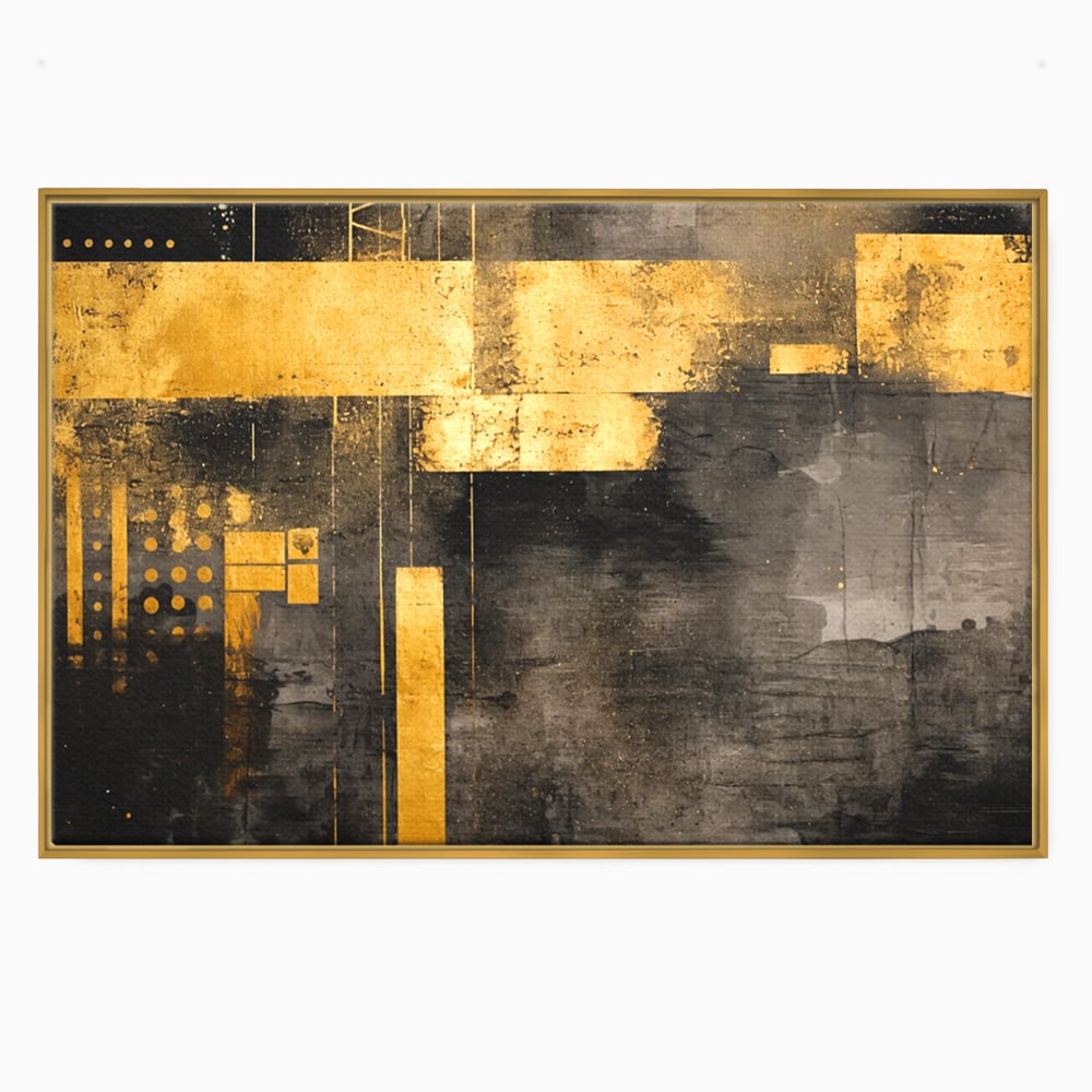 Tablou Canvas Premium, LuxCanva® C1293, Aur in noapte, Geometrie, Culori, Abstract, Solemn, Monumental, Arhaic, Lumina, Intuneric, Gold, Simbol, Echilibru, Decorativ, Birou, Living, Dormitor