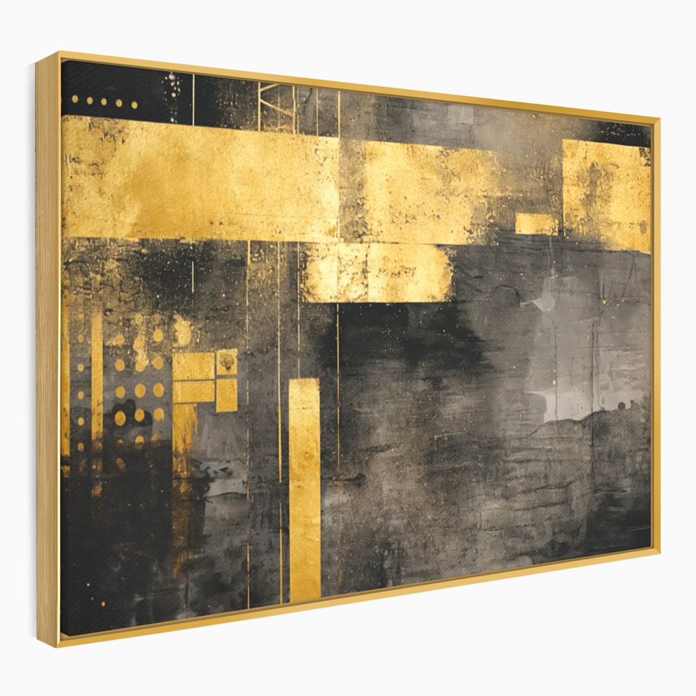 Tablou Canvas Premium, LuxCanva® C1293, Aur in noapte, Geometrie, Culori, Abstract, Solemn, Monumental, Arhaic, Lumina, Intuneric, Gold, Simbol, Echilibru, Decorativ, Birou, Living, Dormitor