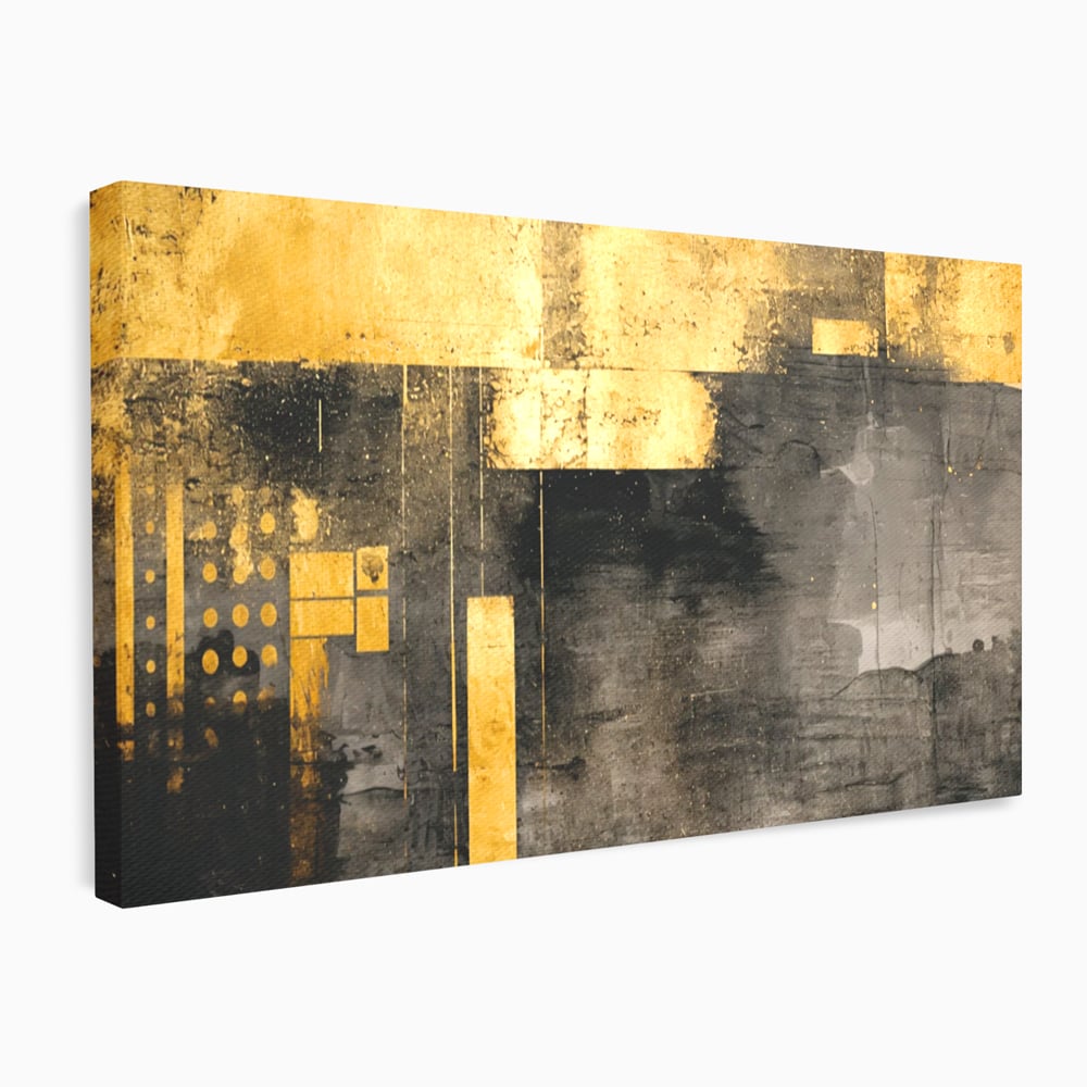 Tablou Canvas Premium, LuxCanva® C1293, Aur in noapte, Geometrie, Culori, Abstract, Solemn, Monumental, Arhaic, Lumina, Intuneric, Gold, Simbol, Echilibru, Decorativ, Birou, Living, Dormitor