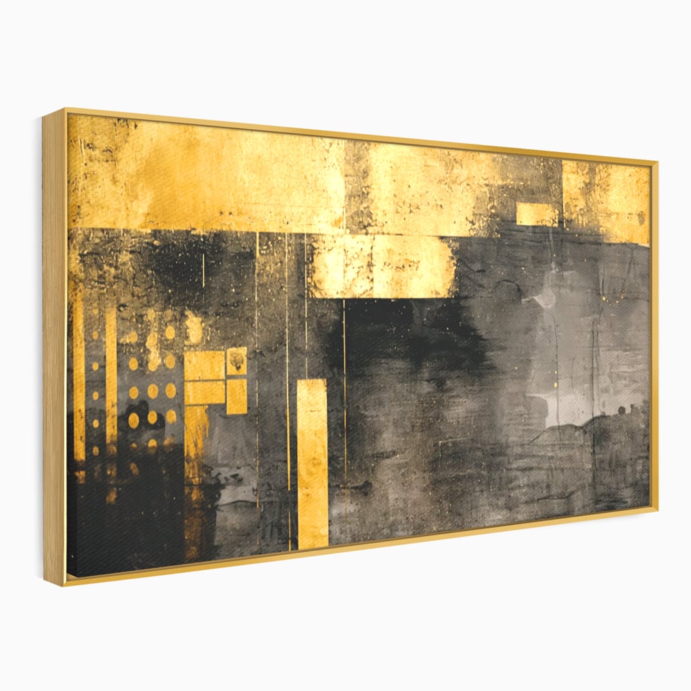 Tablou Canvas Premium, LuxCanva® C1293, Aur in noapte, Geometrie, Culori, Abstract, Solemn, Monumental, Arhaic, Lumina, Intuneric, Gold, Simbol, Echilibru, Decorativ, Birou, Living, Dormitor