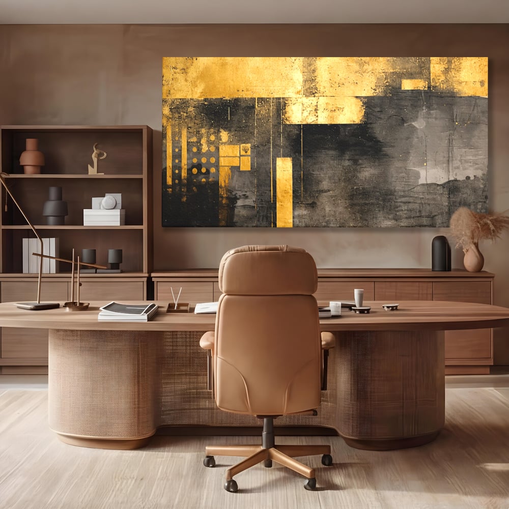 Tablou Canvas Premium, LuxCanva® C1293, Aur in noapte, Geometrie, Culori, Abstract, Solemn, Monumental, Arhaic, Lumina, Intuneric, Gold, Simbol, Echilibru, Decorativ, Birou, Living, Dormitor
