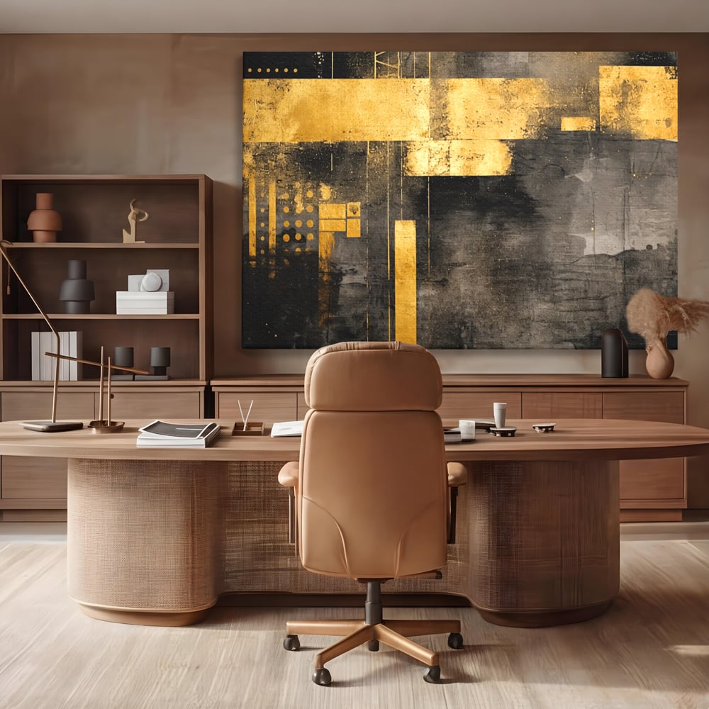 Tablou Canvas Premium, LuxCanva® C1293, Aur in noapte, Geometrie, Culori, Abstract, Solemn, Monumental, Arhaic, Lumina, Intuneric, Gold, Simbol, Echilibru, Decorativ, Birou, Living, Dormitor