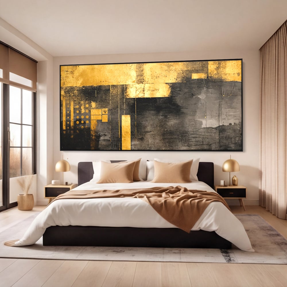 Tablou Canvas Premium, LuxCanva® C1293, Aur in noapte, Geometrie, Culori, Abstract, Solemn, Monumental, Arhaic, Lumina, Intuneric, Gold, Simbol, Echilibru, Decorativ, Birou, Living, Dormitor