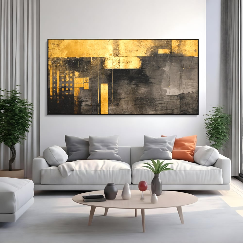 Tablou Canvas Premium, LuxCanva® C1293, Aur in noapte, Geometrie, Culori, Abstract, Solemn, Monumental, Arhaic, Lumina, Intuneric, Gold, Simbol, Echilibru, Decorativ, Birou, Living, Dormitor
